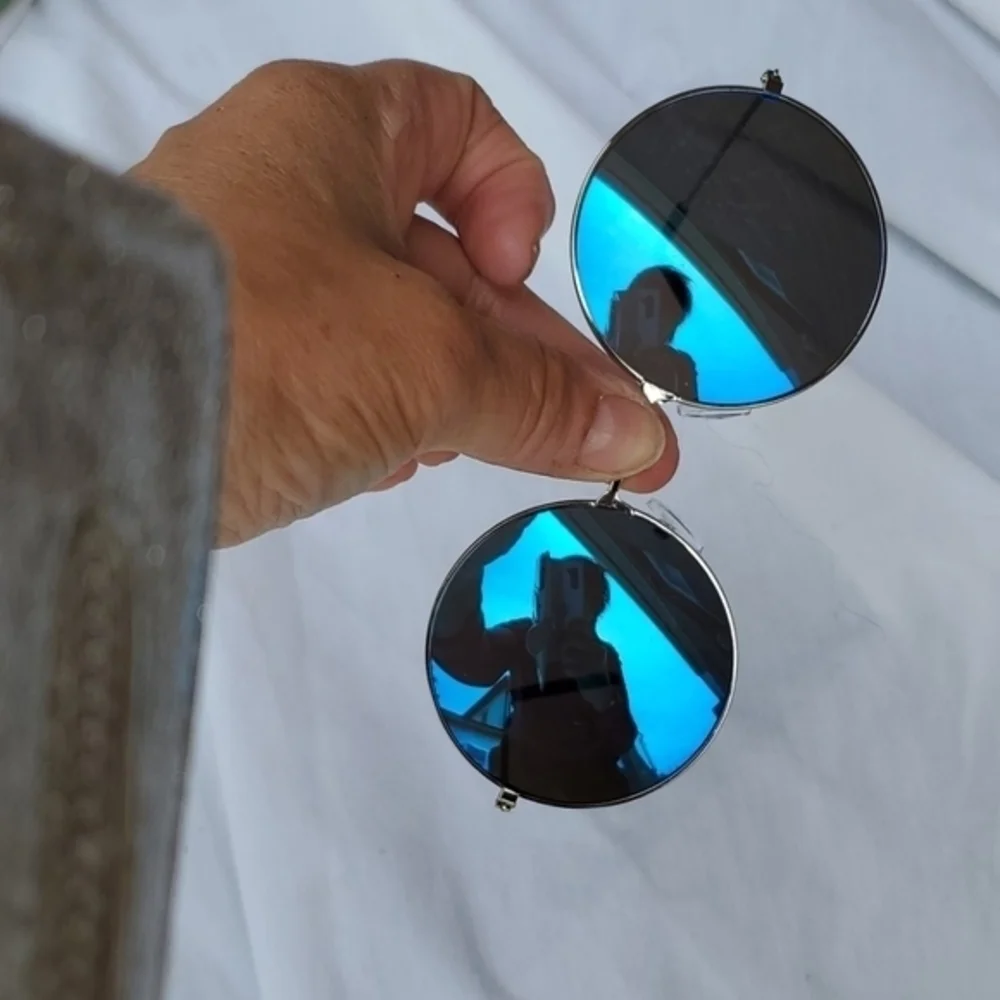 Circle Steampunk sunglasses BLUE‎ round Hippie lens